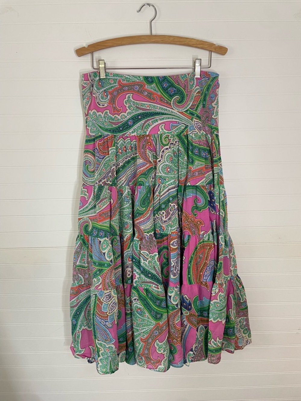 Lauren Ralph Lauren Paisley Green Pink Tiered Skirt Size Medium Petites Boho